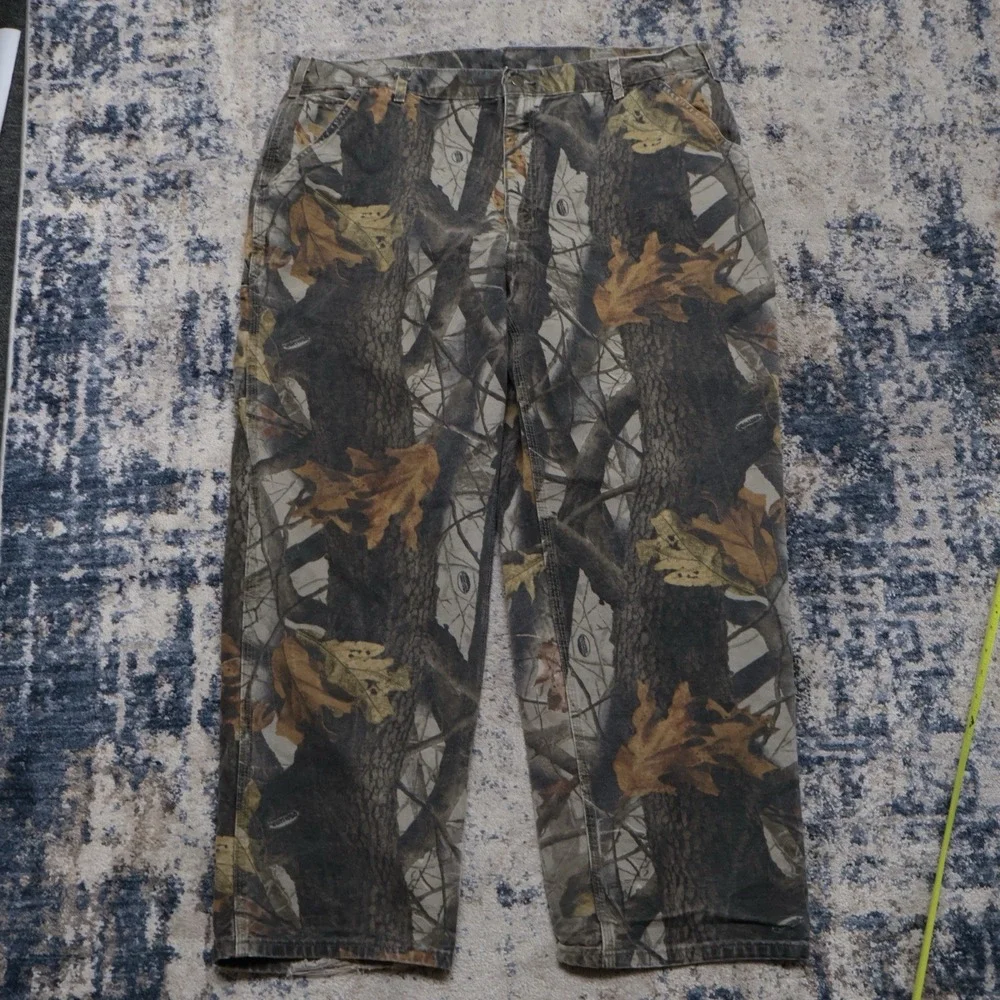 Vintage Carhartt Camo B158 Dungaree Pants 40x30 Y2K Leather Patch 2006 Workwear